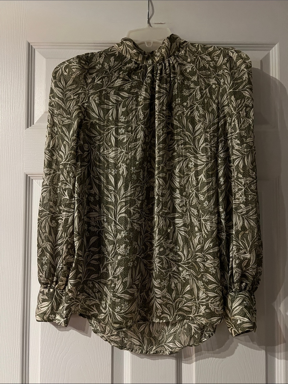H&M Olive Green & White Botanical High-Neck Blouse
